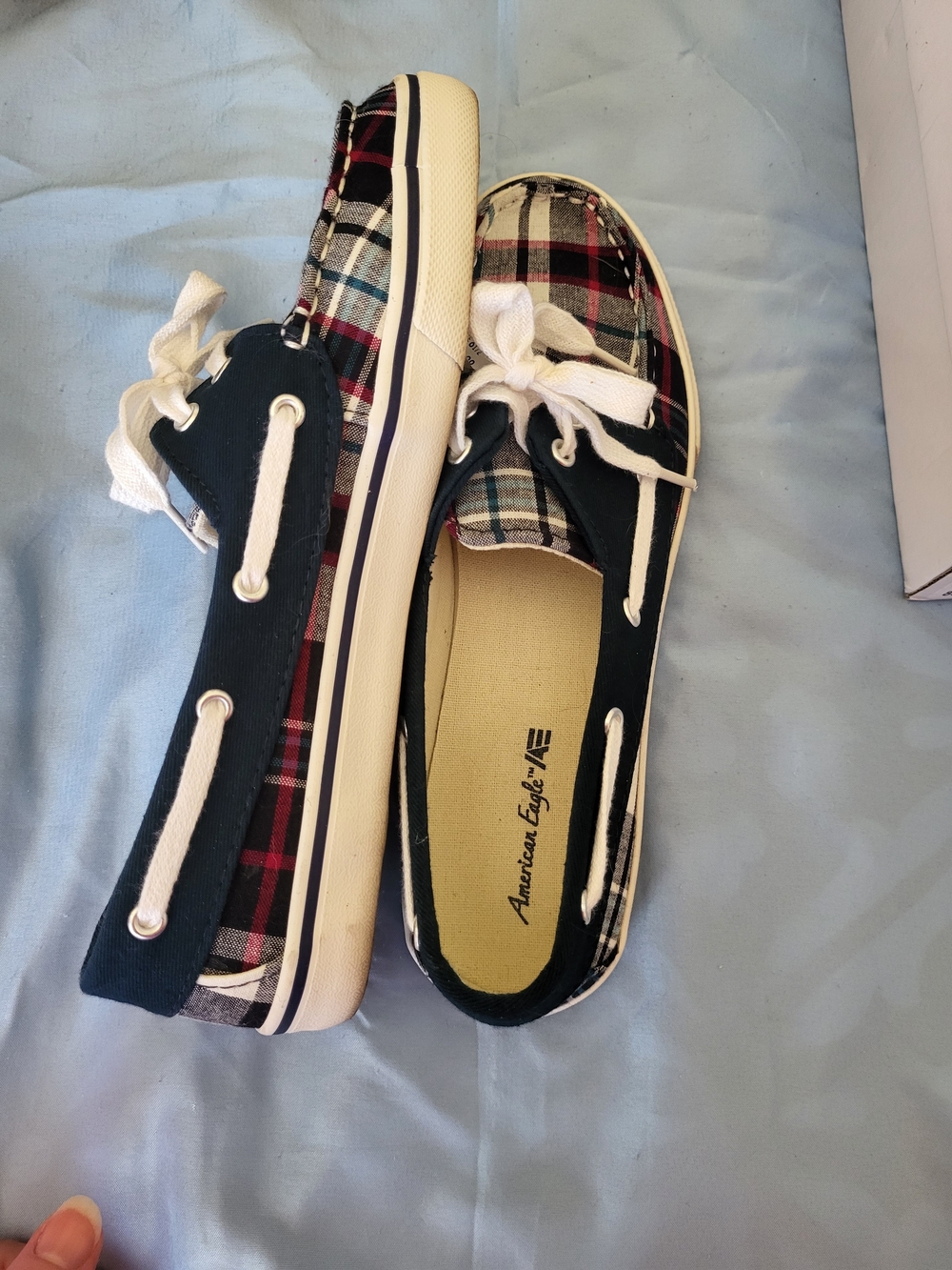 American Eagle Outfitters Navy, Red & Cream Plaid Kids Slip-On Sneakers